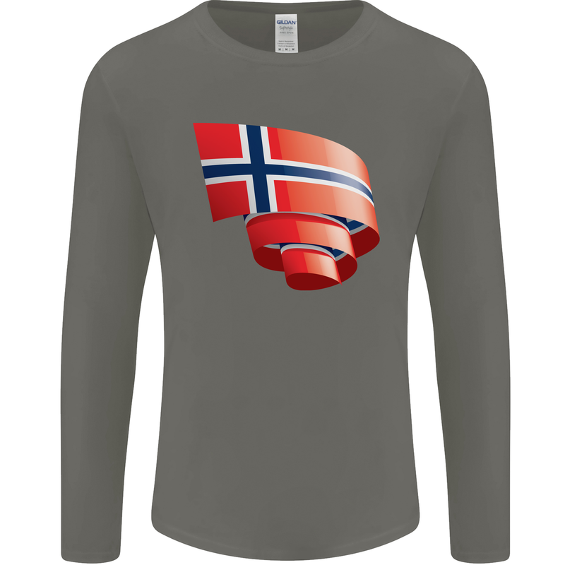 Curled Norway Flag Norwegian Day Football Mens Long Sleeve T-Shirt Charcoal