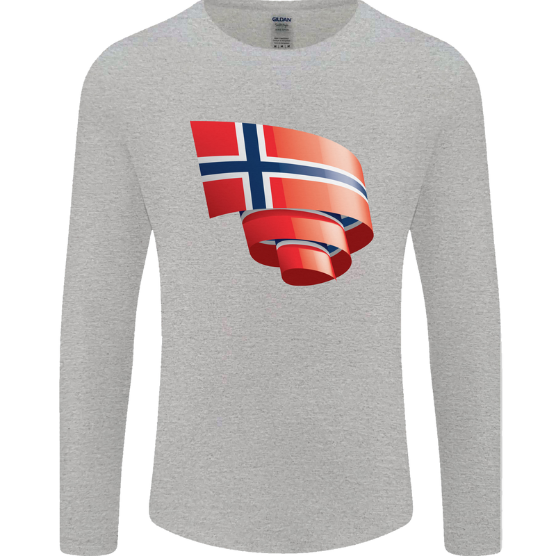Curled Norway Flag Norwegian Day Football Mens Long Sleeve T-Shirt Sports Grey