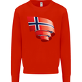 Curled Norway Flag Norwegian Day Football Mens Sweatshirt Jumper Bright Red