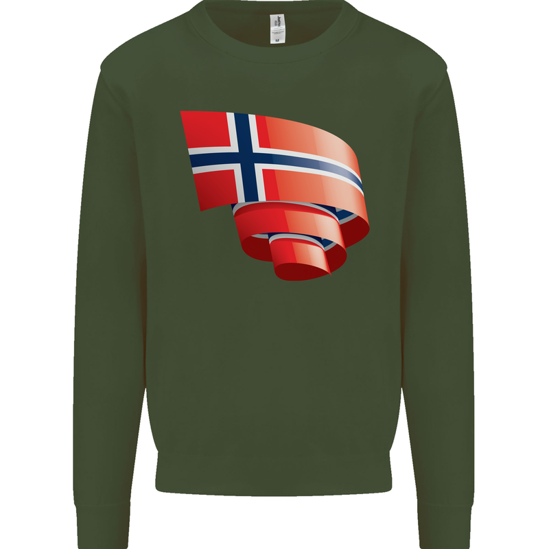 Curled Norway Flag Norwegian Day Football Mens Sweatshirt Jumper Forest Green