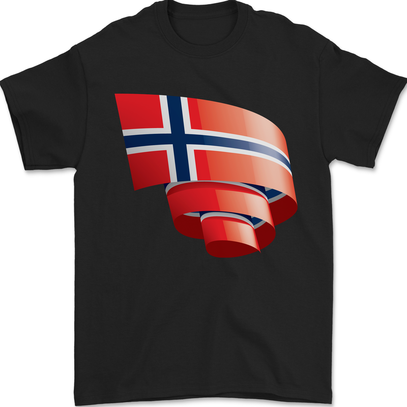 Curled Norway Flag Norwegian Day Football Mens T-Shirt 100% Cotton Black