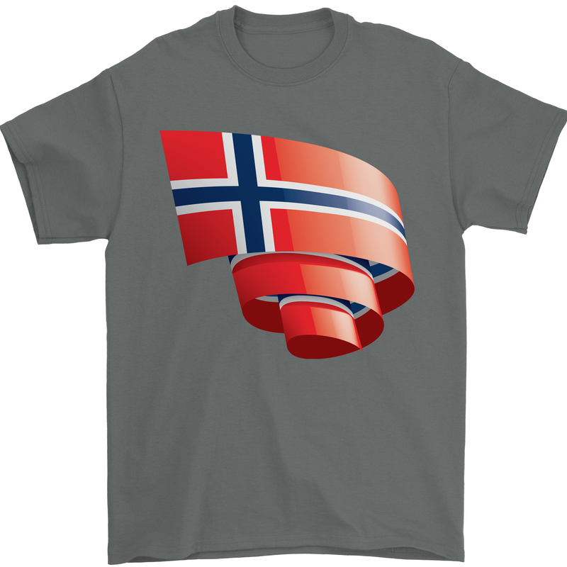 Curled Norway Flag Norwegian Day Football Mens T-Shirt 100% Cotton Charcoal