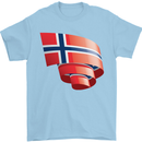 Curled Norway Flag Norwegian Day Football Mens T-Shirt 100% Cotton Light Blue