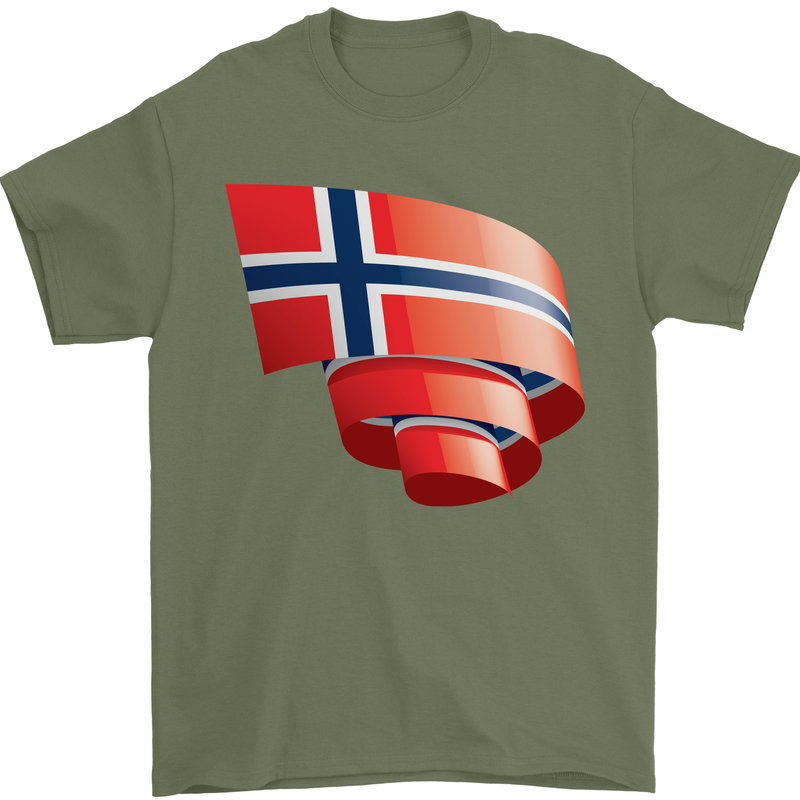 Curled Norway Flag Norwegian Day Football Mens T-Shirt 100% Cotton Military Green