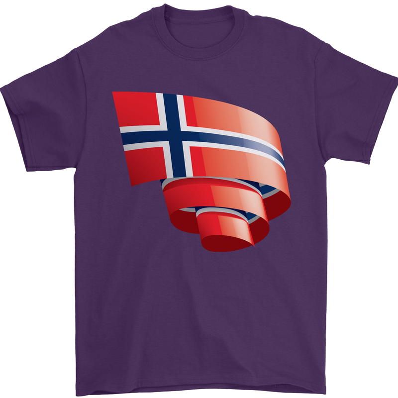 Curled Norway Flag Norwegian Day Football Mens T-Shirt 100% Cotton Purple