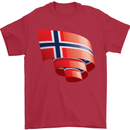 Curled Norway Flag Norwegian Day Football Mens T-Shirt 100% Cotton Red