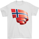 Curled Norway Flag Norwegian Day Football Mens T-Shirt 100% Cotton White