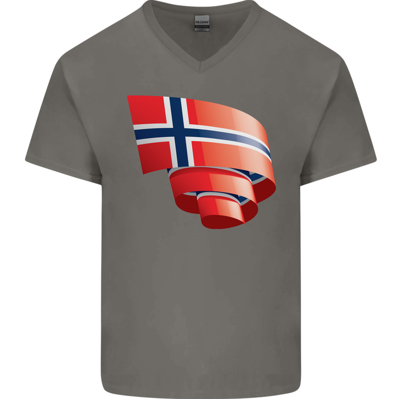 Curled Norway Flag Norwegian Day Football Mens V-Neck Cotton T-Shirt Charcoal