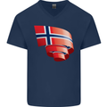 Curled Norway Flag Norwegian Day Football Mens V-Neck Cotton T-Shirt Navy Blue