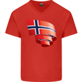 Curled Norway Flag Norwegian Day Football Mens V-Neck Cotton T-Shirt Red