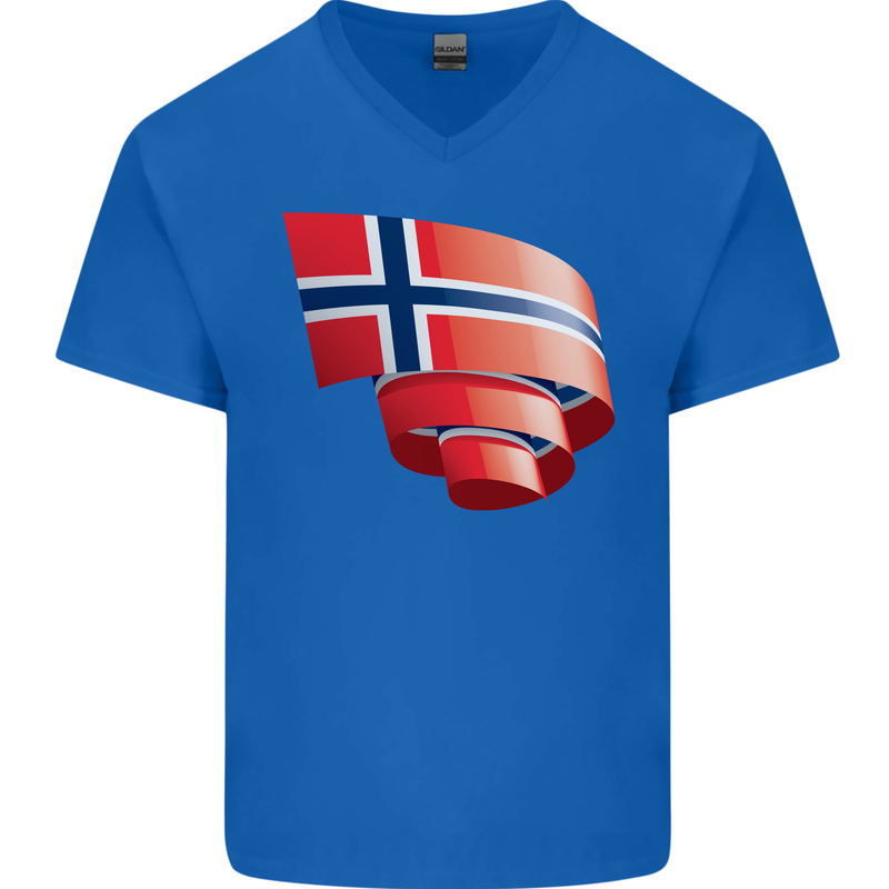 Curled Norway Flag Norwegian Day Football Mens V-Neck Cotton T-Shirt Royal Blue