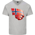 Curled Norway Flag Norwegian Day Football Mens V-Neck Cotton T-Shirt Sports Grey