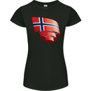 Curled Norway Flag Norwegian Day Football Womens Petite Cut T-Shirt Black