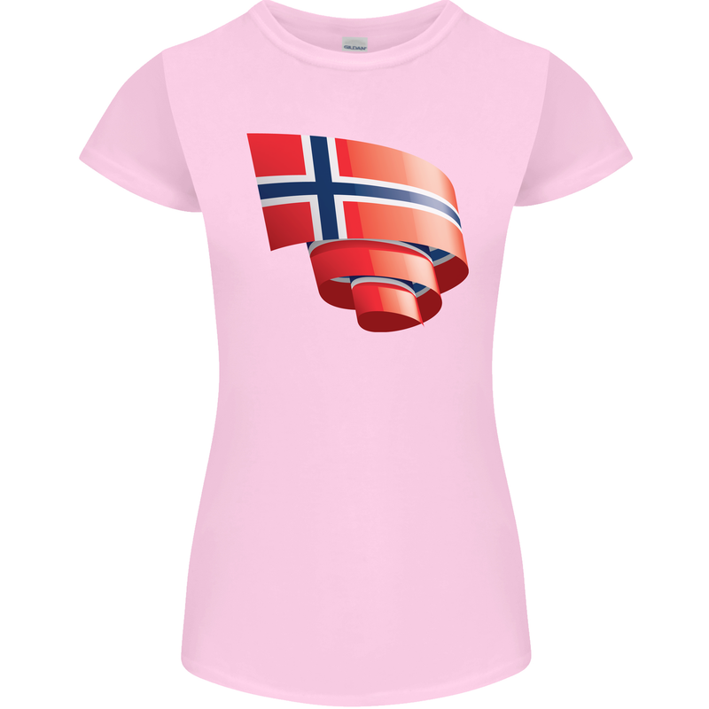 Curled Norway Flag Norwegian Day Football Womens Petite Cut T-Shirt Light Pink