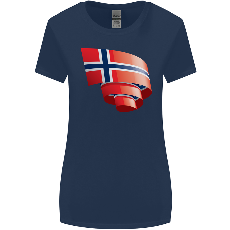 Curled Norway Flag Norwegian Day Football Womens Wider Cut T-Shirt Navy Blue
