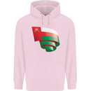 Curled Oman Flag Omani Day Football Childrens Kids Hoodie Light Pink