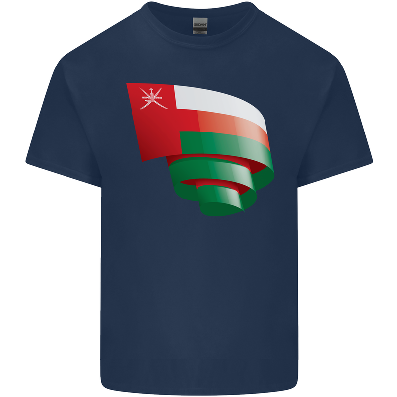 Curled Oman Flag Omani Day Football Kids T-Shirt Childrens Navy Blue