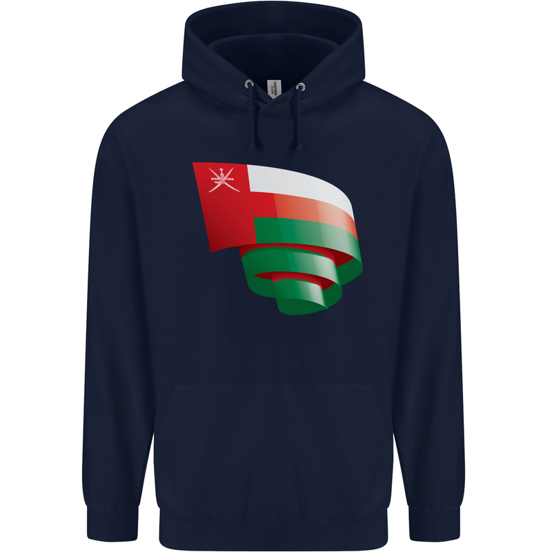 Curled Oman Flag Omani Day Football Mens 80% Cotton Hoodie Navy Blue
