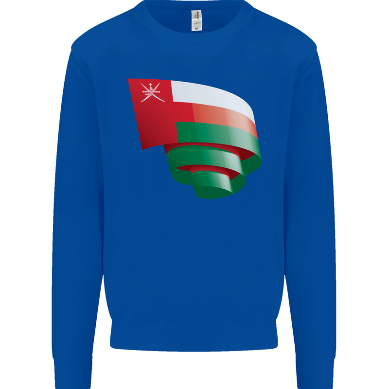Curled Oman Flag Omani Day Football Mens Sweatshirt Jumper Royal Blue