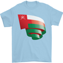 Curled Oman Flag Omani Day Football Mens T-Shirt 100% Cotton Light Blue