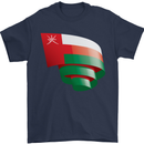 Curled Oman Flag Omani Day Football Mens T-Shirt 100% Cotton Navy Blue