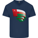 Curled Oman Flag Omani Day Football Mens V-Neck Cotton T-Shirt Navy Blue
