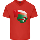 Curled Oman Flag Omani Day Football Mens V-Neck Cotton T-Shirt Red