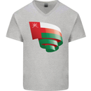 Curled Oman Flag Omani Day Football Mens V-Neck Cotton T-Shirt Sports Grey