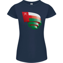 Curled Oman Flag Omani Day Football Womens Petite Cut T-Shirt Navy Blue