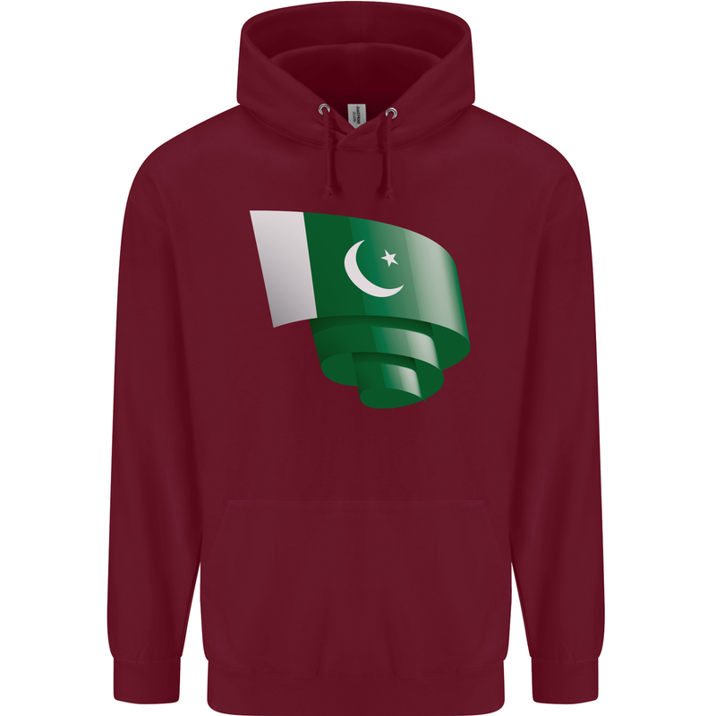 Curled Pakistan Flag Pakistani Day Football Mens 80% Cotton Hoodie Maroon