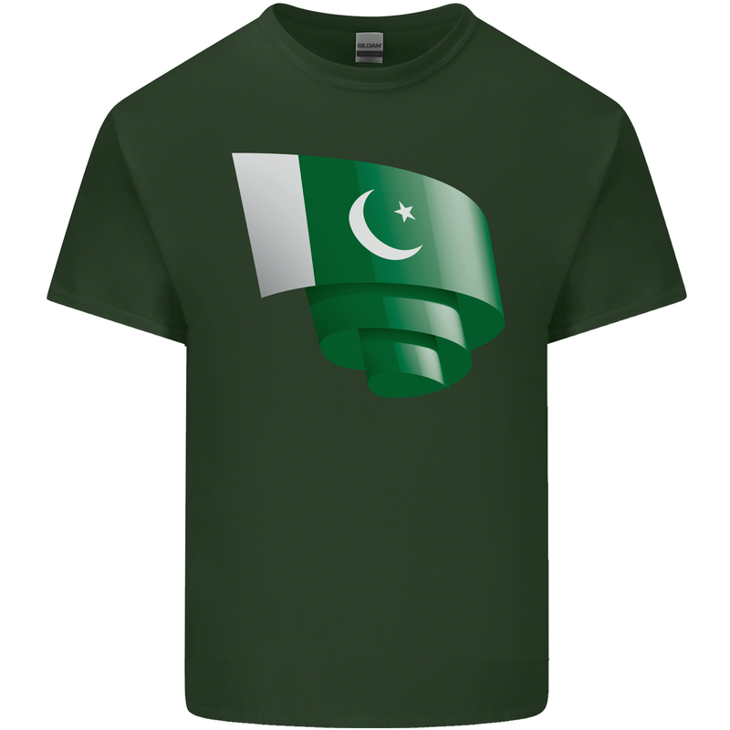 Curled Pakistan Flag Pakistani Day Football Mens Cotton T-Shirt Tee Top Forest Green