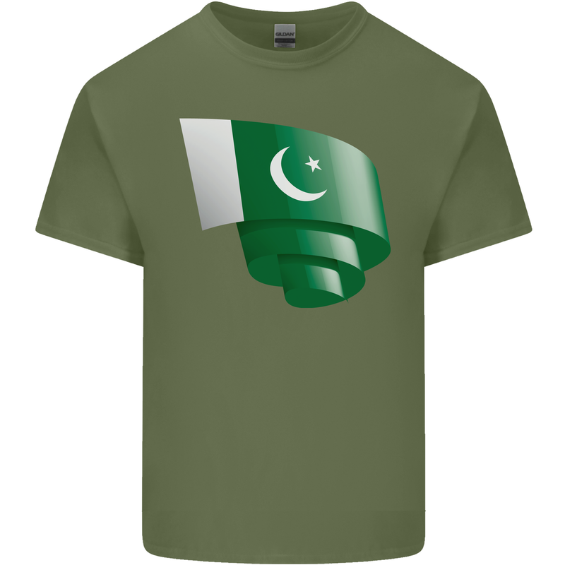 Curled Pakistan Flag Pakistani Day Football Mens Cotton T-Shirt Tee Top Military Green