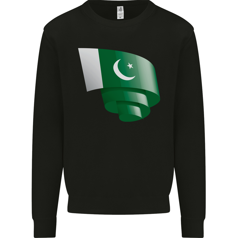 Curled Pakistan Flag Pakistani Day Football Mens Sweatshirt Jumper Black