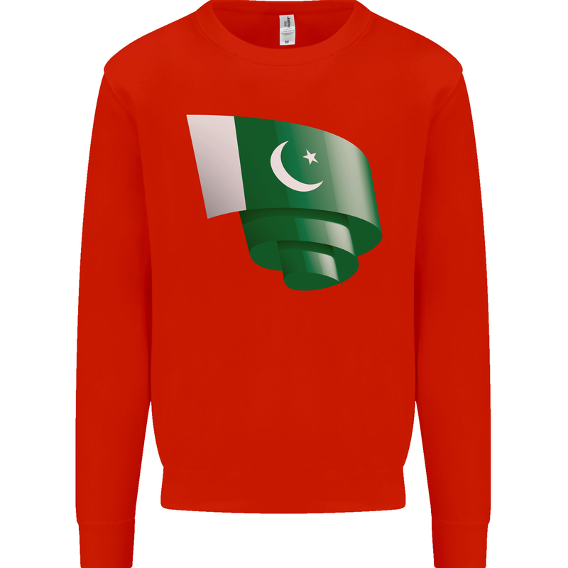 Curled Pakistan Flag Pakistani Day Football Mens Sweatshirt Jumper Bright Red