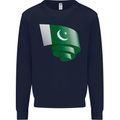 Curled Pakistan Flag Pakistani Day Football Mens Sweatshirt Jumper Navy Blue