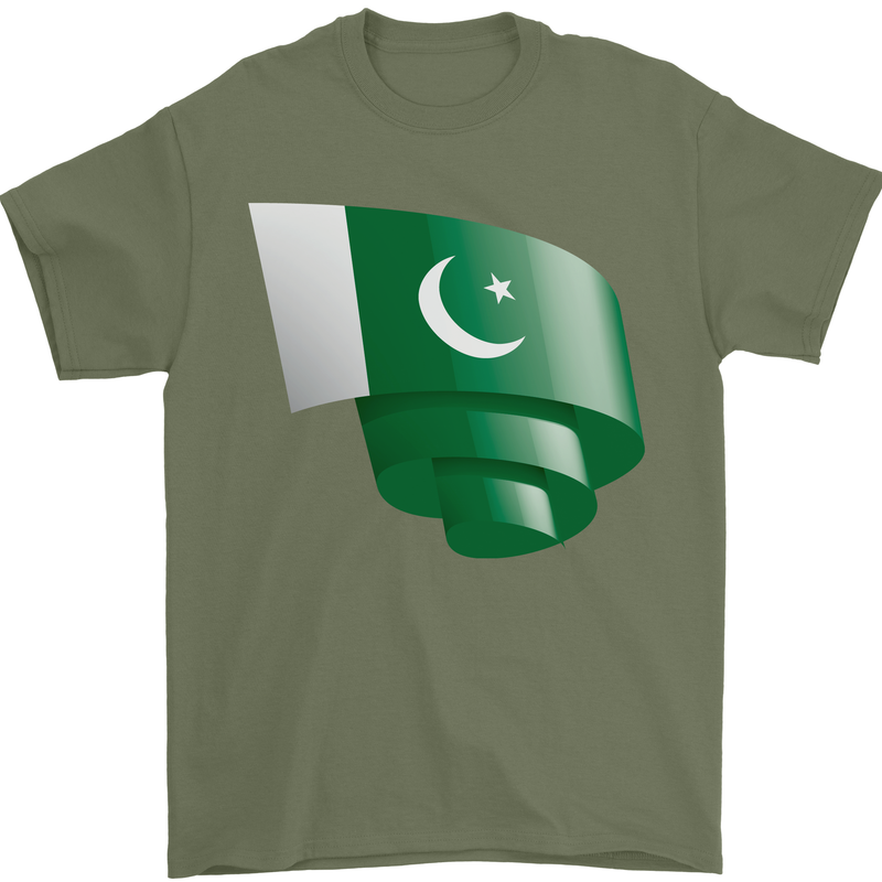 Curled Pakistan Flag Pakistani Day Football Mens T-Shirt 100% Cotton Military Green
