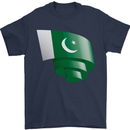 Curled Pakistan Flag Pakistani Day Football Mens T-Shirt 100% Cotton Navy Blue