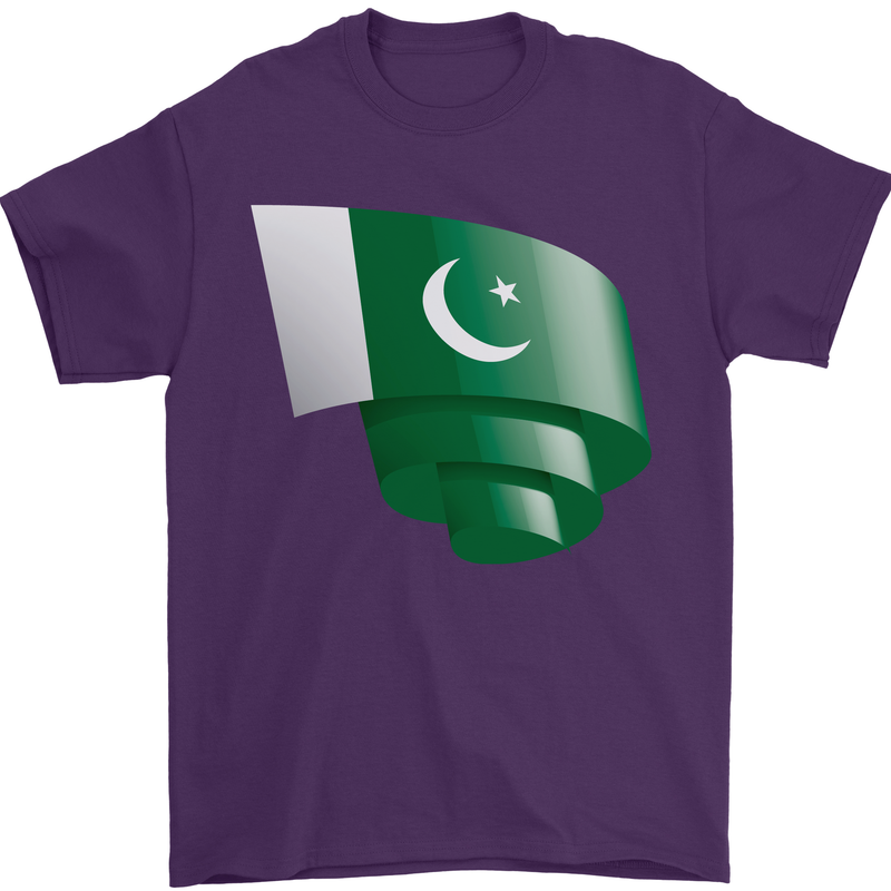 Curled Pakistan Flag Pakistani Day Football Mens T-Shirt 100% Cotton Purple