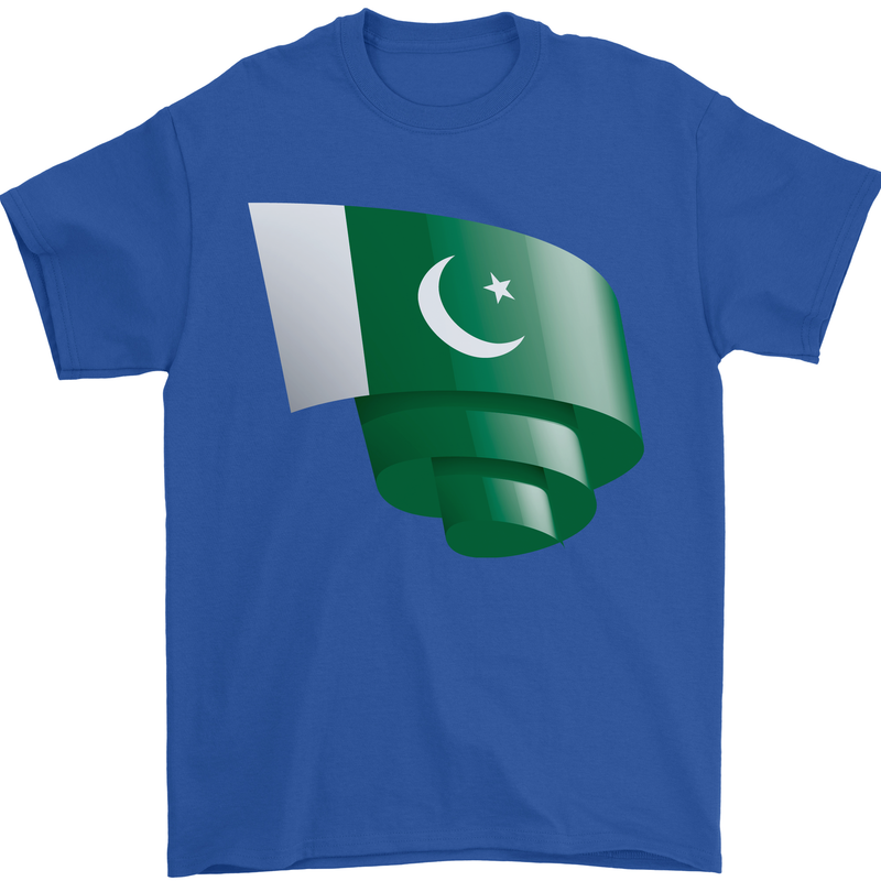 Curled Pakistan Flag Pakistani Day Football Mens T-Shirt 100% Cotton Royal Blue