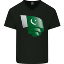 Curled Pakistan Flag Pakistani Day Football Mens V-Neck Cotton T-Shirt Black