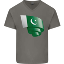 Curled Pakistan Flag Pakistani Day Football Mens V-Neck Cotton T-Shirt Charcoal