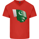Curled Pakistan Flag Pakistani Day Football Mens V-Neck Cotton T-Shirt Red