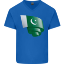Curled Pakistan Flag Pakistani Day Football Mens V-Neck Cotton T-Shirt Royal Blue