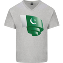 Curled Pakistan Flag Pakistani Day Football Mens V-Neck Cotton T-Shirt Sports Grey