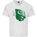 Curled Pakistan Flag Pakistani Day Football Mens V-Neck Cotton T-Shirt White