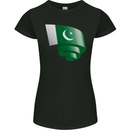 Curled Pakistan Flag Pakistani Day Football Womens Petite Cut T-Shirt Black