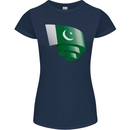Curled Pakistan Flag Pakistani Day Football Womens Petite Cut T-Shirt Navy Blue
