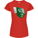 Curled Pakistan Flag Pakistani Day Football Womens Petite Cut T-Shirt Red