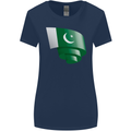 Curled Pakistan Flag Pakistani Day Football Womens Wider Cut T-Shirt Navy Blue