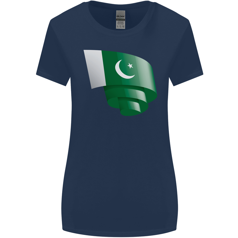 Curled Pakistan Flag Pakistani Day Football Womens Wider Cut T-Shirt Navy Blue